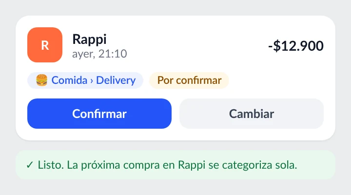 Un movimiento por confirmar con categoría y subcategoría